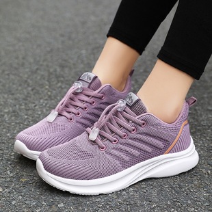 Spring and Autumn Mesh Sports Shoes Women's Soft Sole Anti-Slip Middle-Aged and Elderly Casual Walking Shoes Lightweight and Plaid Elderly Shoes Mom's Shoes