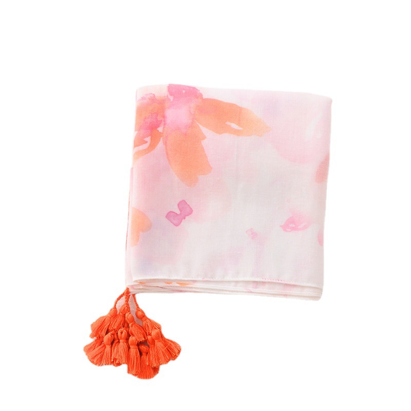 Todo fósforo de moda estilo artístico fresco primavera bufanda mujeres luz Rosa Splash-tinta flor impresa algodón y lino sensación bufanda