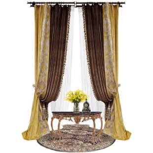 European Retro Curtains Luxury Classy Velvet Embroider Yellow Stitching Living Room Bedroom Accessible Luxury American House French Style