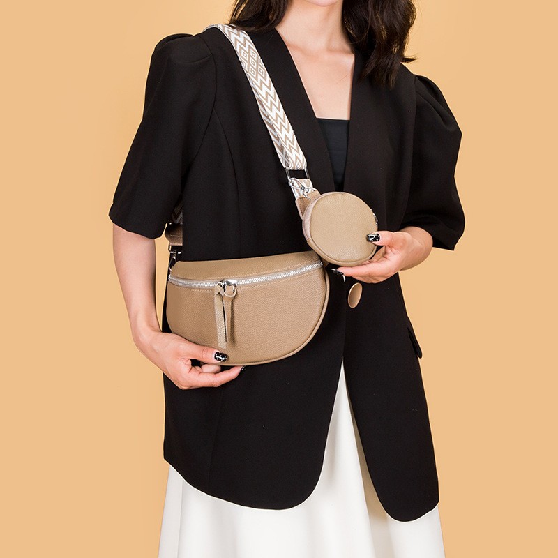 Top Grain Cowhide Leather Women's Chest Bag, Crescent Bag, Saddle Bag, Crossbody Mother-Daughter Bag, Cross-Border Wholesale Bags - Thumbnail 2