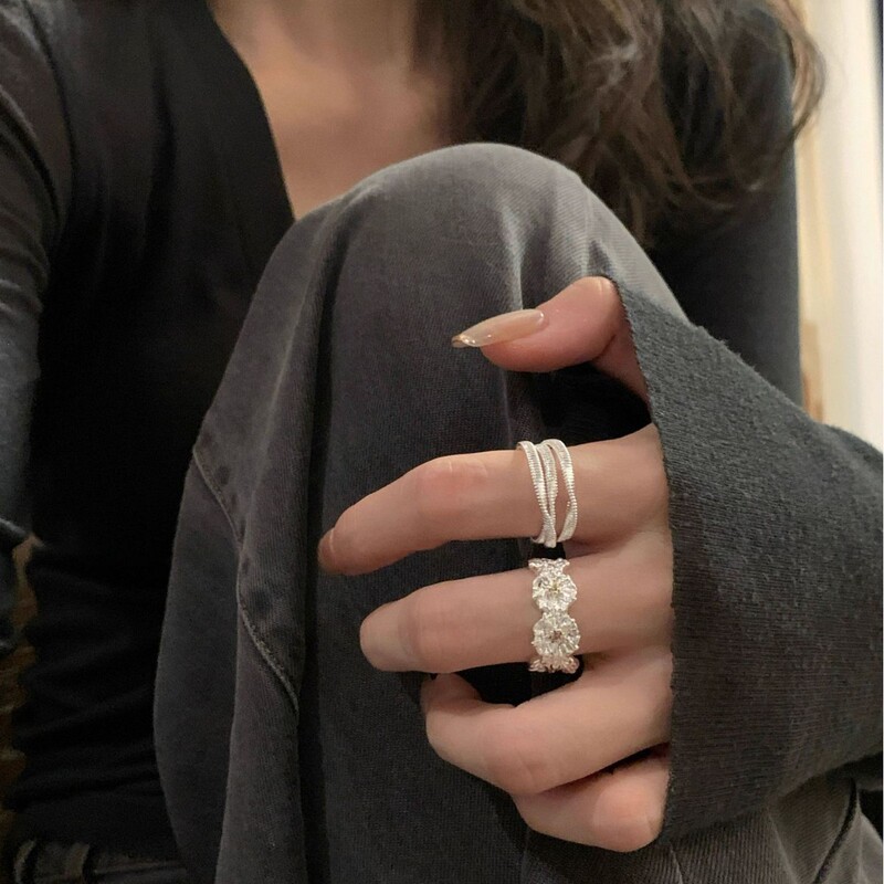 Retro Multi-Layered Winding Ring Texture Flower Ring Women's Heavy Industry High-Quality Ring Stacked Cold Style Ring