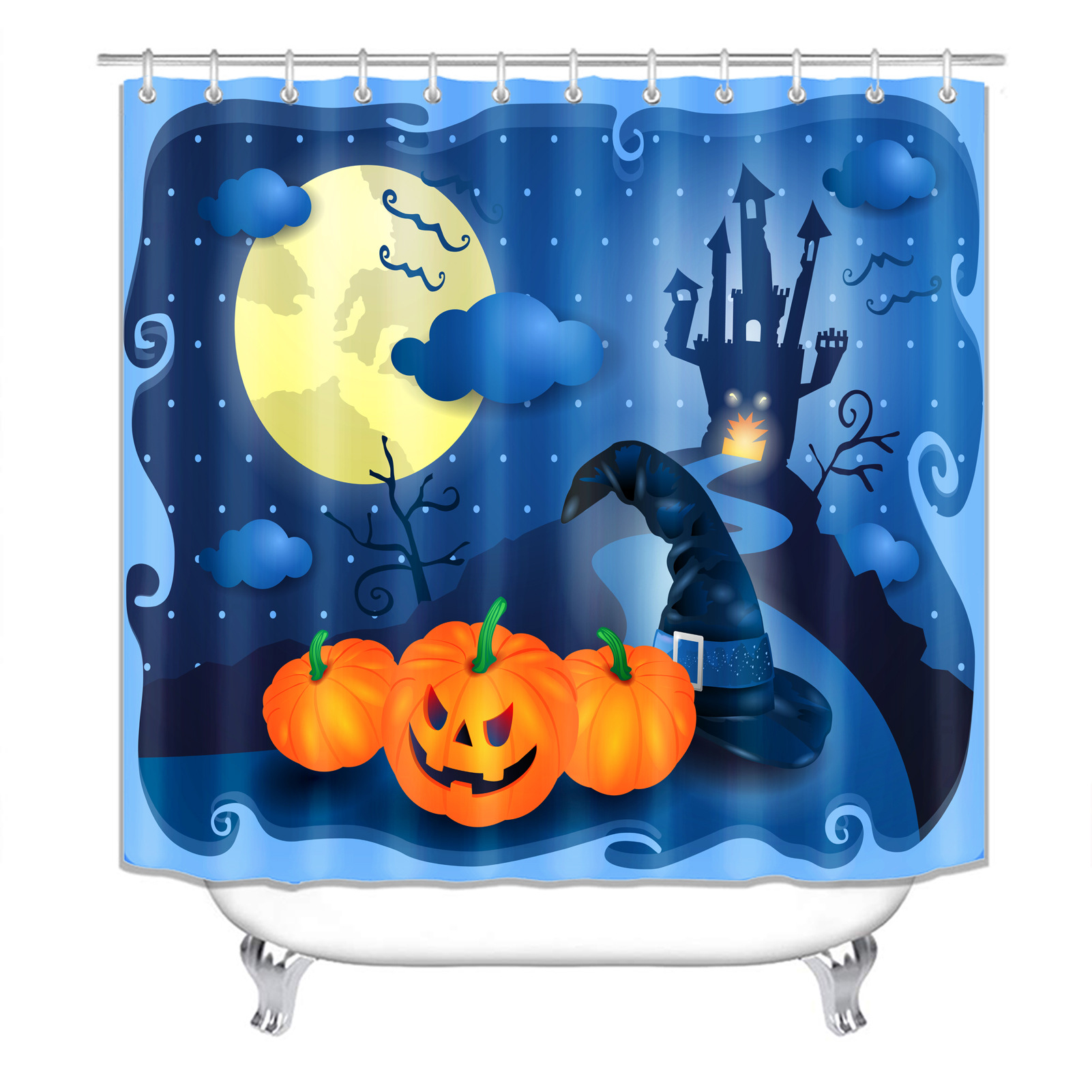 Amazon transfronteriza nueva impresión digital HD 3D Halloween calabaza ducha cortina Hotel impermeable baño Cortina de ducha