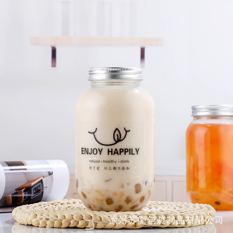Taza de té de leche de 500ml desechable taza de té de grasa con tapa de embalaje de bebidas botellas de plástico taza de bebida roja en línea