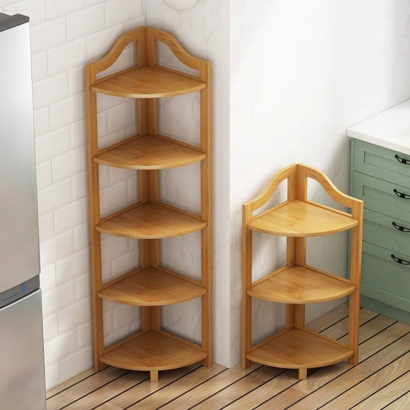 Напольная угловая книжная полка-тренога для ванной комнаты, шкафчик под прямым углом из массива дерева и бамбука, угловая полка для гостиной