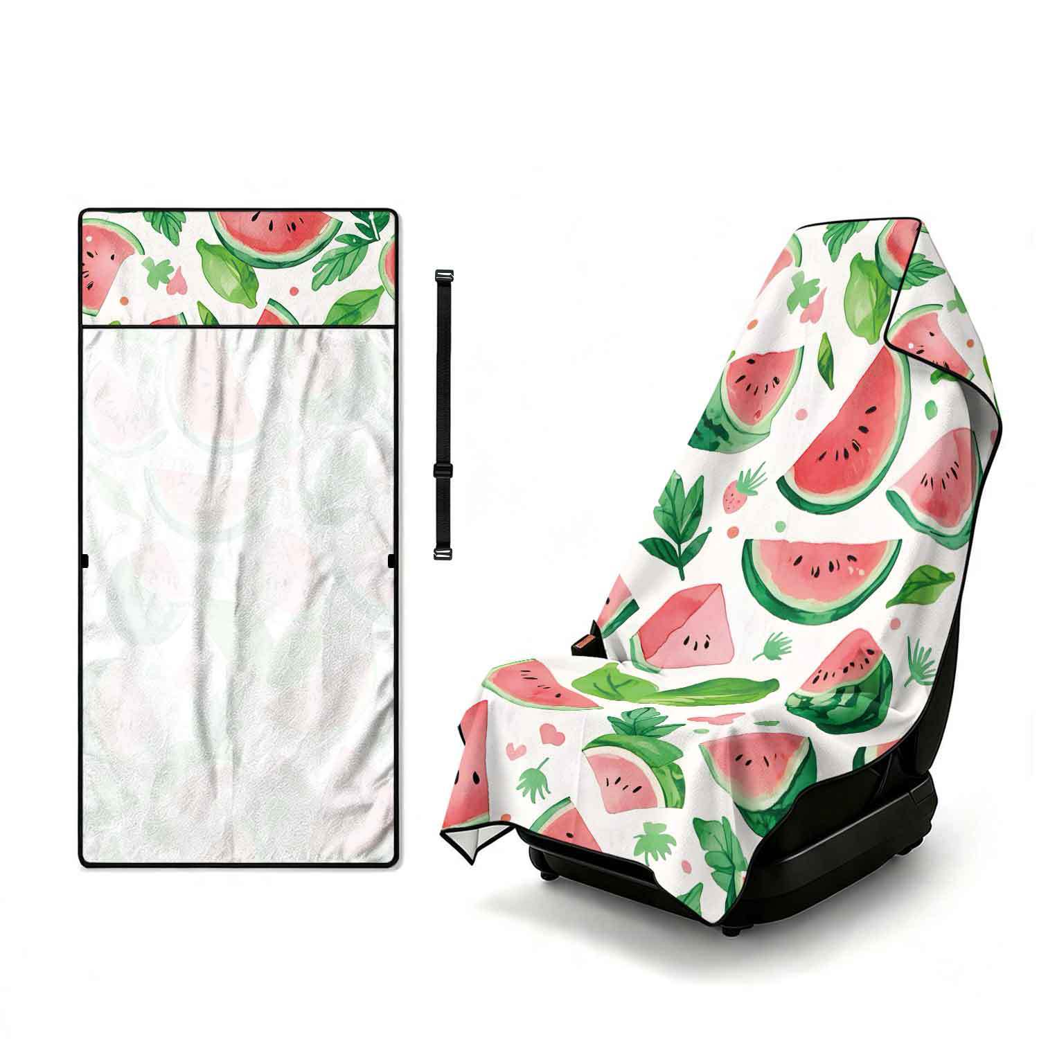 Printed bath towel and car seat cover 2-in-1, ultra-fine fiber outdoor beach and car dual-use universal seat cushion