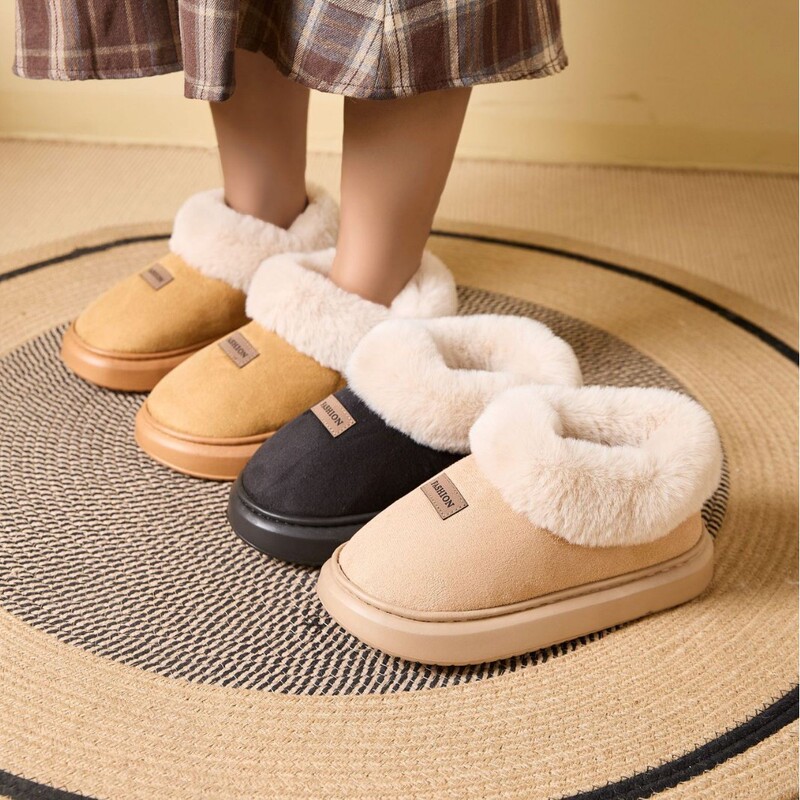 Plush Home Cotton Shoes, Closed-Toe Thick-Soled Cotton Slippers, Autumn and Winter Women's Non-Slip Snow Boots, Amazon Christmas Slippers