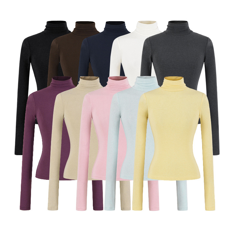 2025 Inner Tight-Fitting High-Neck Wool Bottoming Shirt Top for Hot Girls Candy Color Elastic Slim Long-Sleeved T-Shirt Autumn