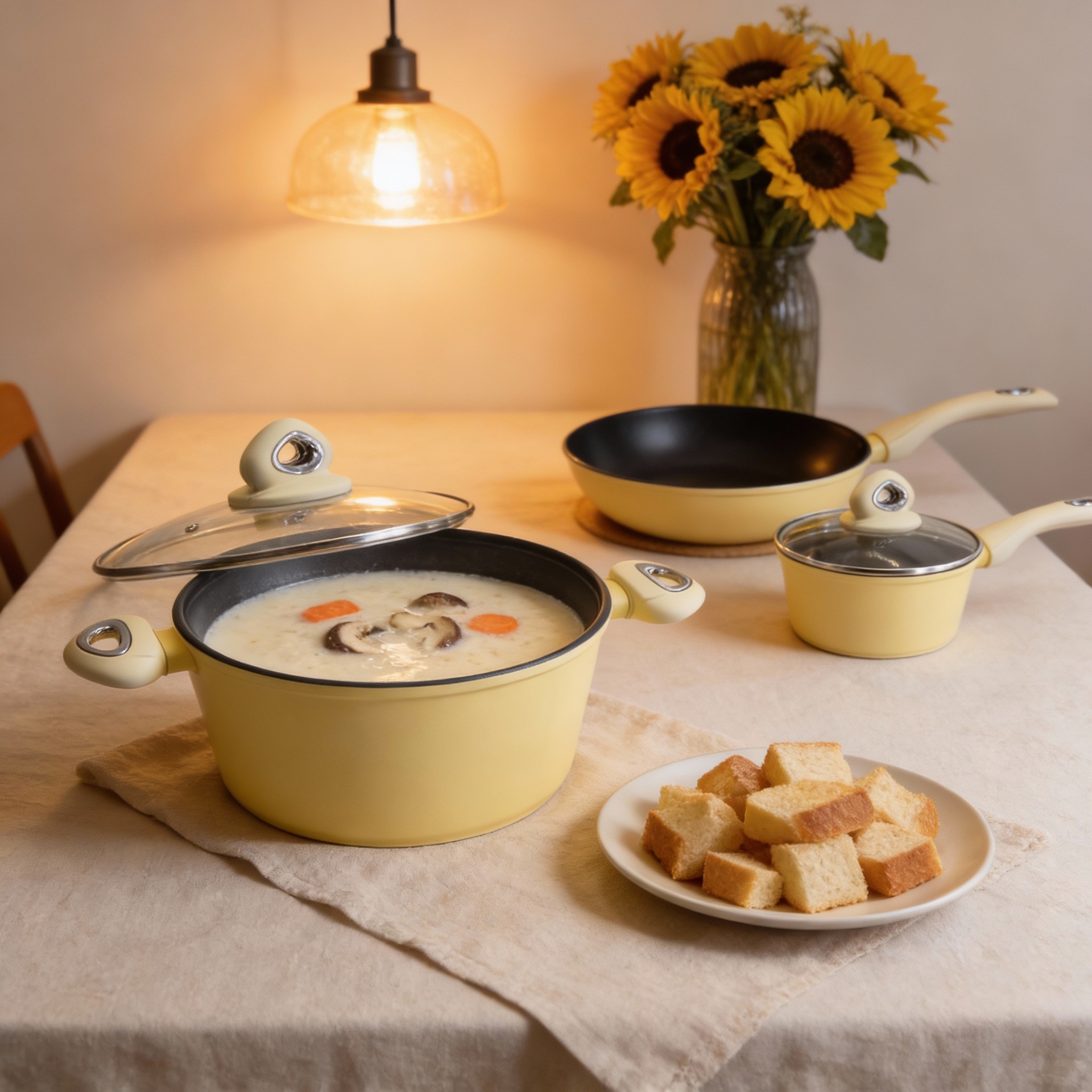 Juego de Ollas Antiadherentes de Aluminio Fundido con Revestimiento Marmolado, para Cocina