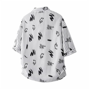 Free Shipping 2025 New Summer Striped Printed Short-Sleeved Shirt Men's Loose Trendyy Casual Thin Jacket