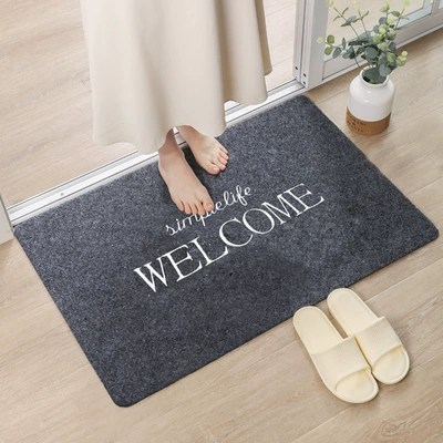 Mat, Bathroom Foot Mat, Can, Avtomobil döşəmə paspasları - embroidery-gray-english-welcome-40cm60cm