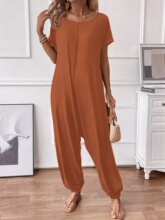 U 15865 Round Neck Sleeves Jumpsuit �Ҿ��B�wѝ �羳��