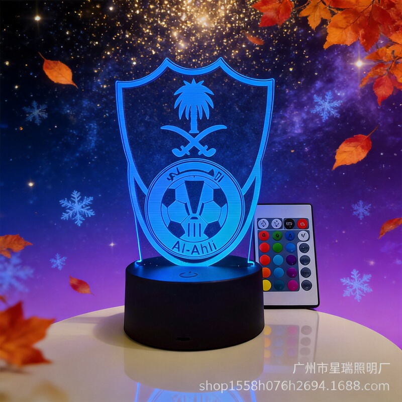 Remote Control Sixteen-Color Atmosphere Bedroom Table Lamp Football Logo Acrylic Luminous Night Light Seven-Color Remote Control