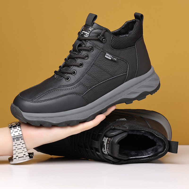 Invierno de piel de vaca, nuevos zapatos de algodón para hombres, zapatos de piel y zapatos casuales de lana, zapatos de hombre del noreste