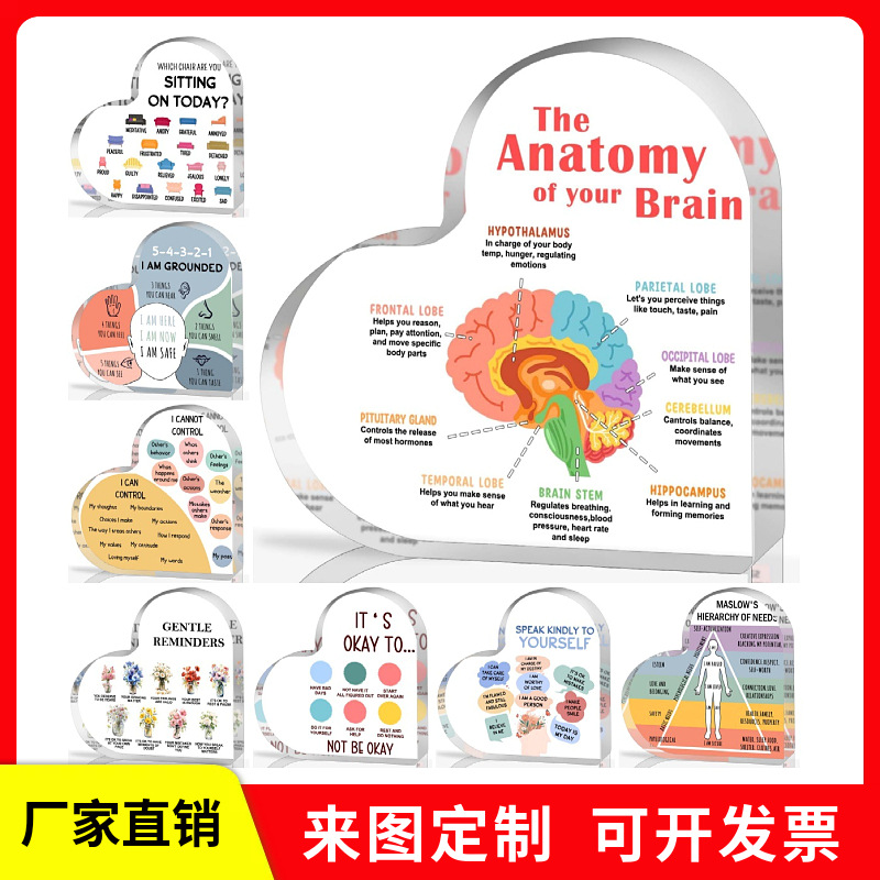 跨境新品热卖爱心透明亚克力大脑舒适圈桌面工艺品办公室摆件