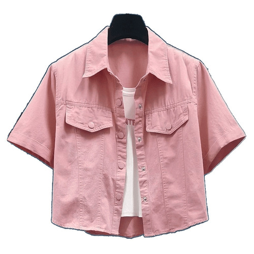 Korean-style stylish workwear fashion loose-match short-sleeve shirt jacket for women summer petite anti-aging top