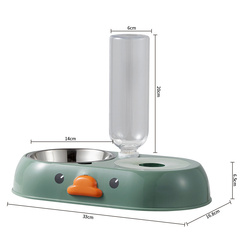 Mascota dos en uno de acero inoxidable doble tazón alimentador automático de agua a prueba de humedad boca de dibujos animados pato Pet Bowl perro vajilla al por mayor