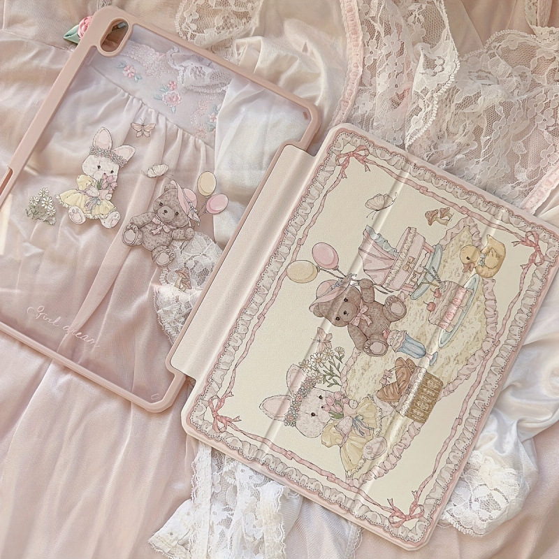 Ins Camping Style Bear Suitable for iPad Pro Tablet Protective Cover Air7 70% off Mini with Pen Slot 10Th Generation Hard 12.9