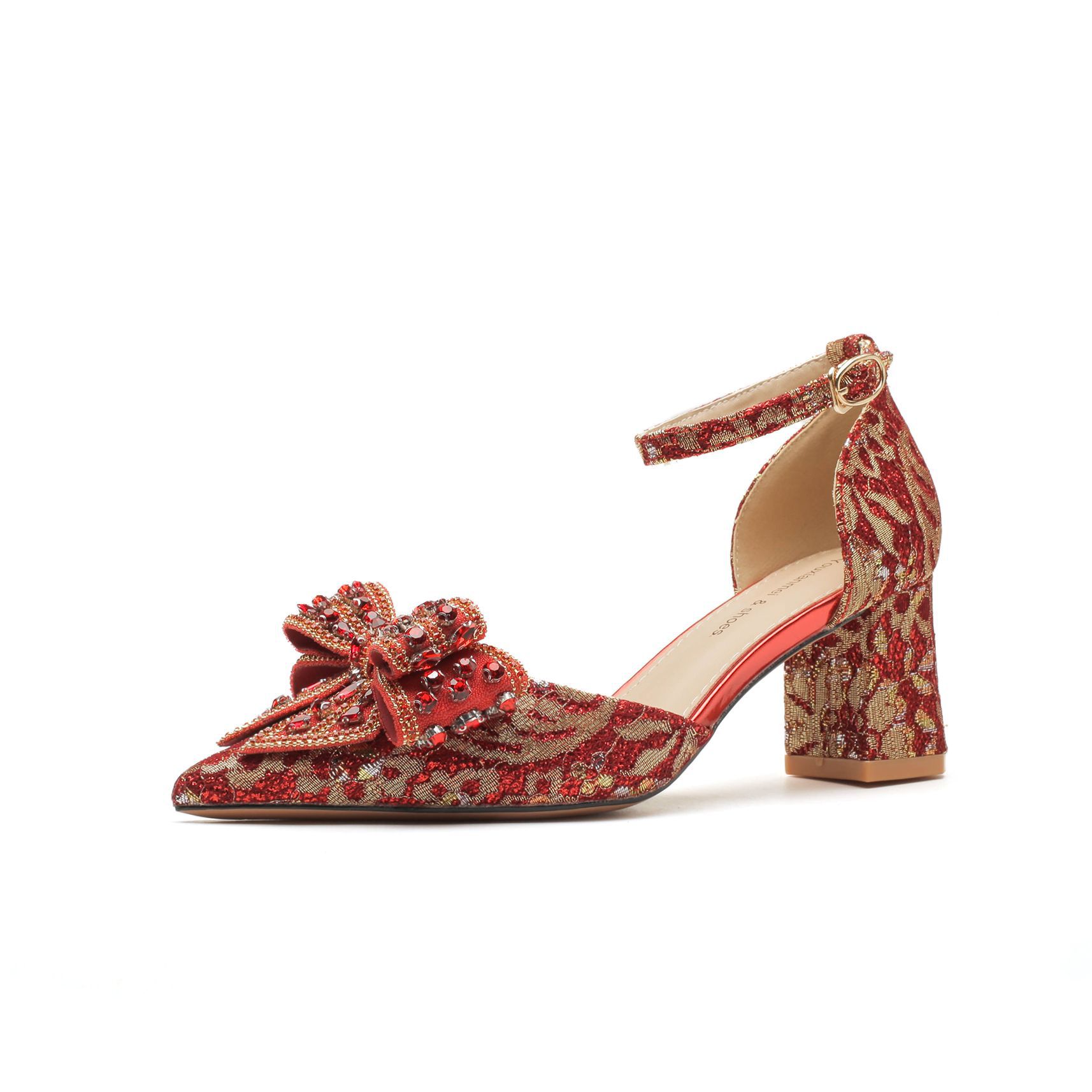 6666F-016 Scarpe eleganti con tacco alto e cinturino cavo con fiocco per abito da banchetto nuziale_voghion.com