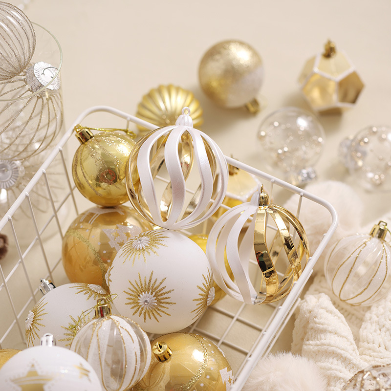 Navidad dorada bola blanca decoración de árbol de Navidad colgante colgante colgante dibujado a mano bola de color transparente decoración de Navidad