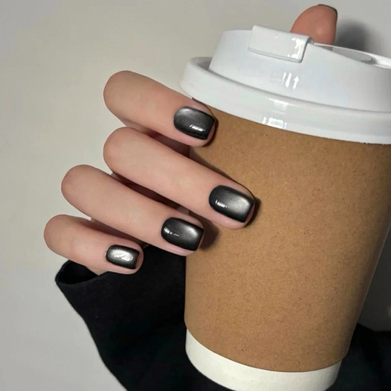 Simple Black Cat's Eye Sweet Cool Fashion Joker Fake Nail Patch Wear Armor Removable Nail Pieces 24 Pieces