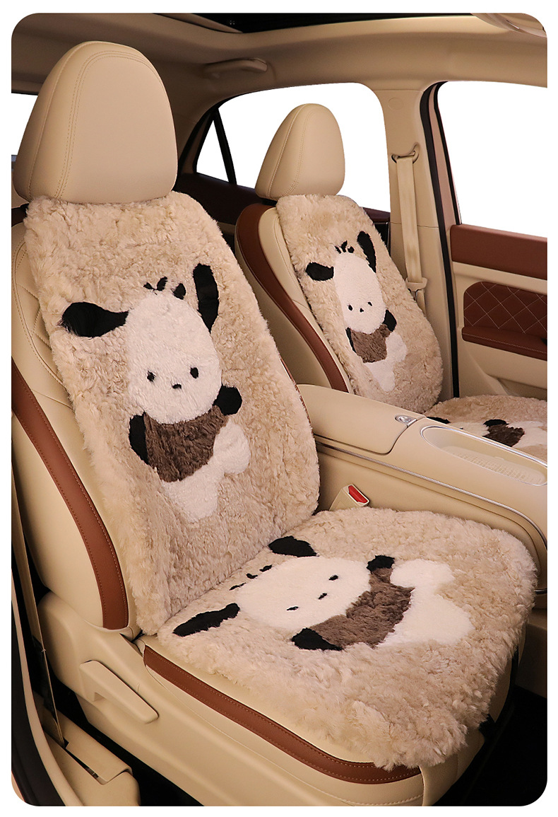 Winter Pure Wool Car Seat Cushion Small Cartoon Unisex Cute Cartoon Bear Warm Plush Seat Cushion