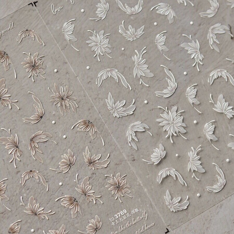 Elegant Imperial Dahlia Nail Art Stickers French White Flower Ball Small Fresh Semi-Permeable Flower Temperament Nail Art Stickers Elegant Imperial Dahlia Nail Art Stickers French White Flower Ball Small Fresh Semi-Permeable Flower Temperament Nail Art Stickers
