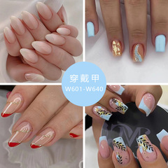 New summer products, fresh and elegant floral manicure, cute pure desire French false nails, wearable nails, finished nail pieces wholesale