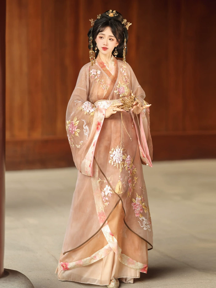 Дама Ханфу Воюющие государства халат [Цветок] Ханфу Женский улучшенный халат Воюющих государств Тяжелая вышивка тонкая и окрашенная хвост