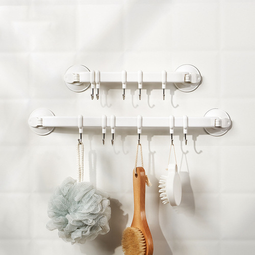 Japanese vacuum suction cup six-link kitchen wall hooks bathroom wall nail-free traceless clothes hook rack