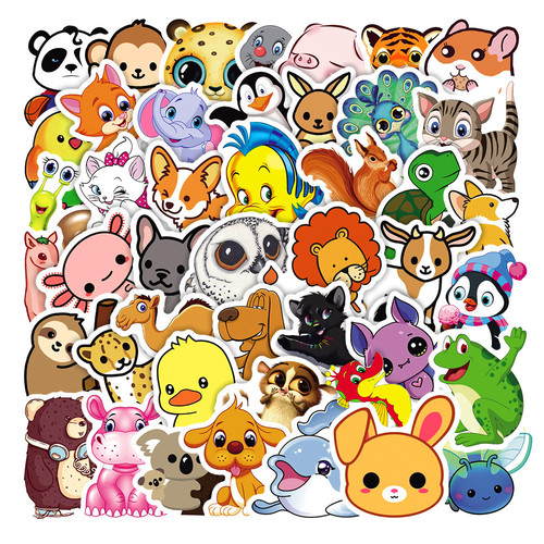 50 cute animal graffiti stickers for notebooks, computers, mobile phone cases, skateboard waterproof water cups cartoon stickers