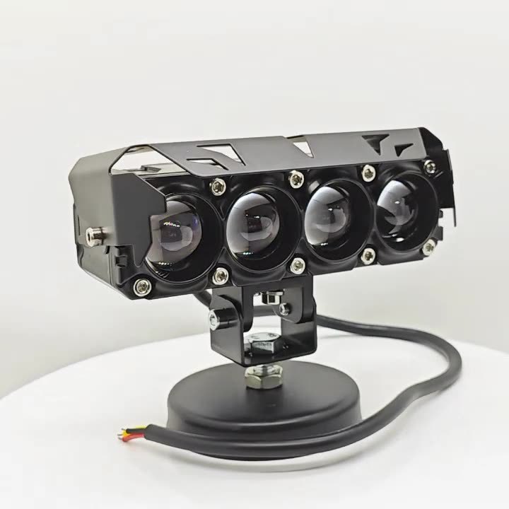 Motorcycle Spotlight with Three Lenses, Fan, Dual-Color Led Headlight, High and Low Beam, Super Bright Electric Motorcycle Headlight