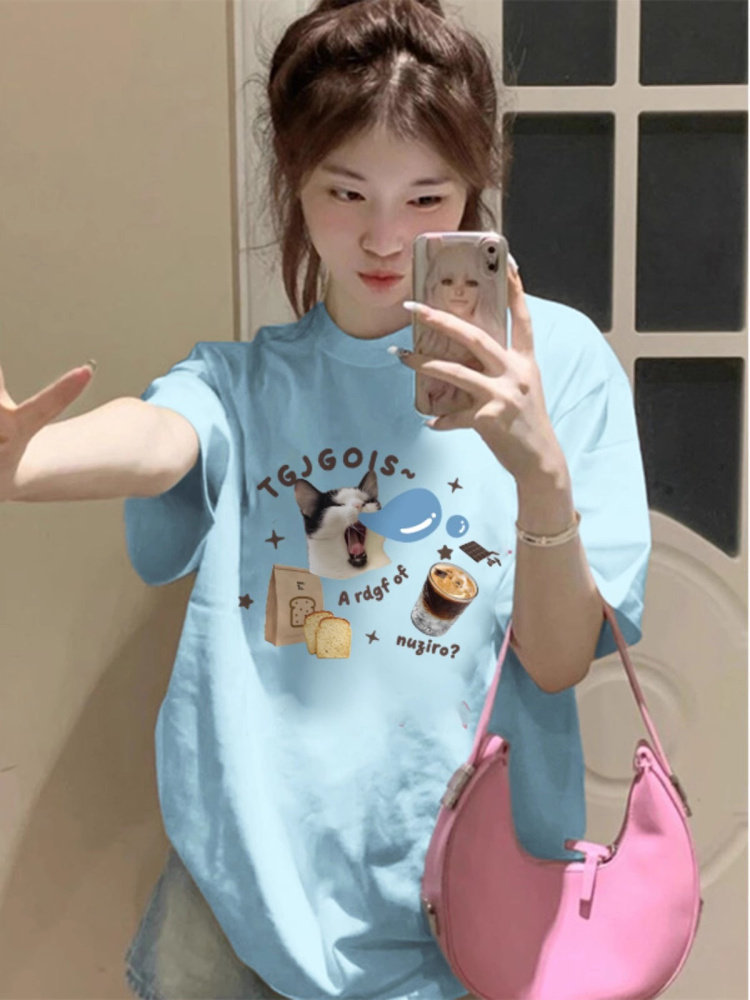 Cotton blue summer design cute short sleeve T-shirt