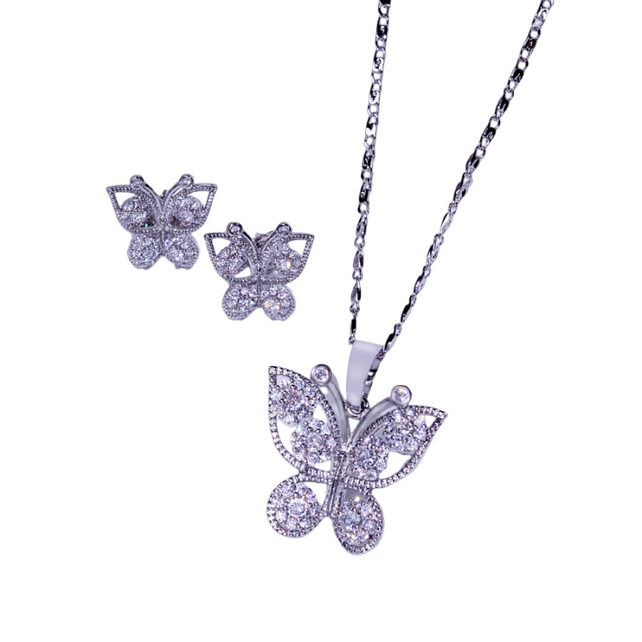 2024 moda mariposa diseño pendientes de zircón collar conjunto de joyería para mujeres hermosas pendientes colgante dos piezas conjunto