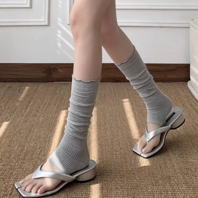 Ballet-Style White Lace Leg Warmers, Footless Slouch Socks for Women, Thin Spring/Summer Loose-Top Long Tube Calf Socks