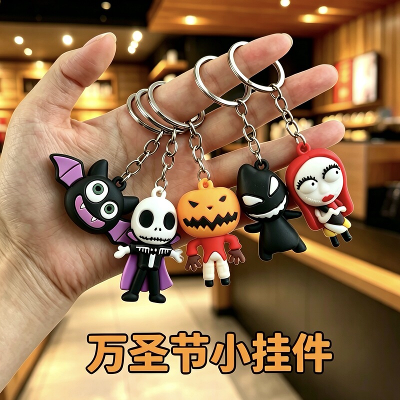 Cross-Border Popular Halloween Keychain Pumpkin Pendant 3D Pvc Cartoon Character Keychain Accessory Gift