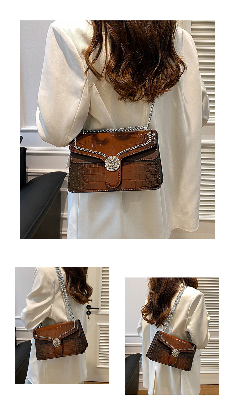Bags crocodile pattern small square bag ladies shoulder crossbody chain bag_voghion.com