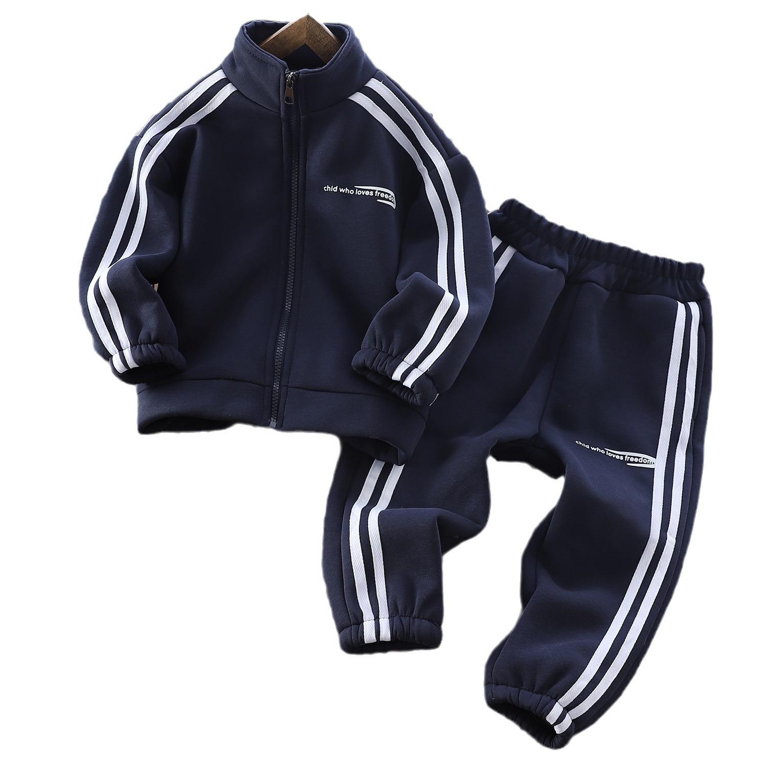 Children's set, winter plush and thickened casual sweater, boys' trendy school simple class uniform, two-piece set_voghion.com