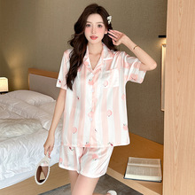 抖音爆款睡衣女 双短开胸女款优质冰雪丝 时尚家居服套装 -