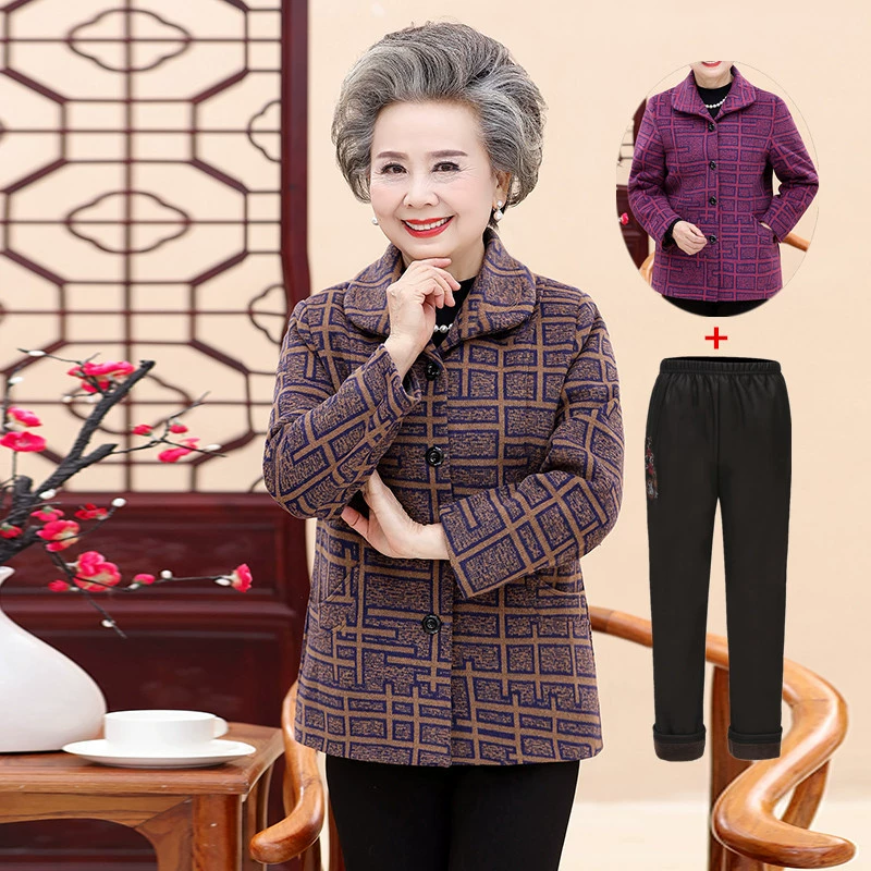 Autumn warm jacket for elderly, set, 60-70-80 years