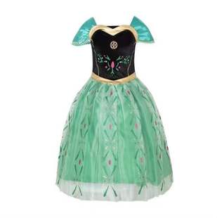 Frozen Anna Princess Dress Girls Summer Mesh Dress Girls Gown Green Pressurized Pleated Dress