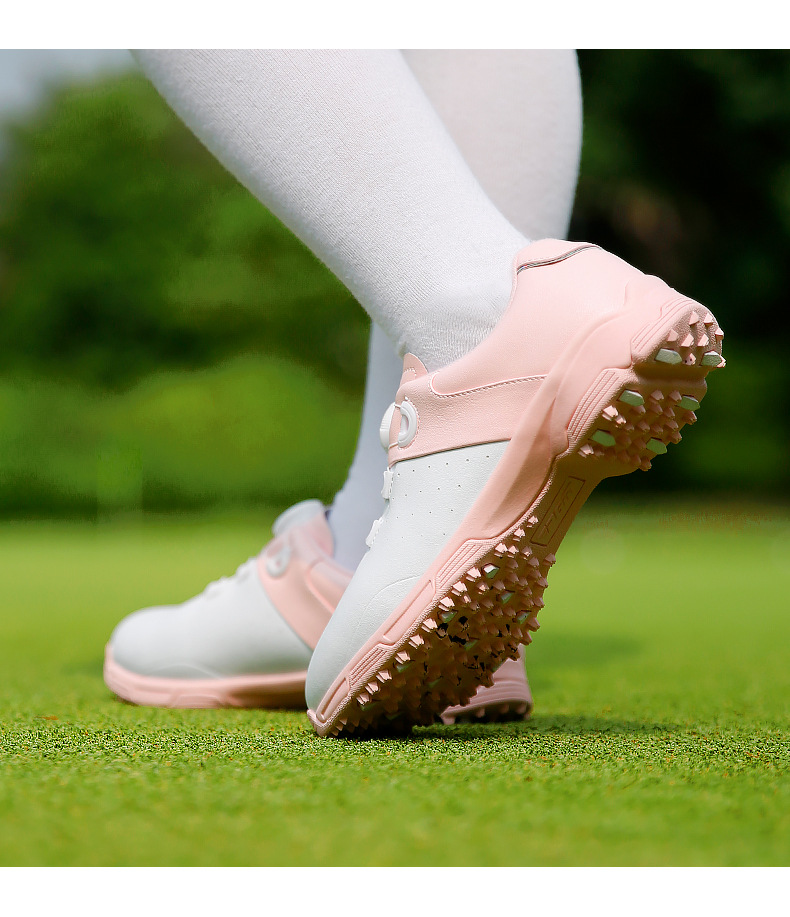 Giày golf nữ PGM chống nước dây buộc núm đế đàn hồi cao — XZ298-Trắng hồng chi tiết 11