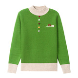 秋冬新款时尚彩扣圆领长袖针织衫女上衣洋气妈妈宽松打底绣花毛衣，女装针织衫/毛衣，妃慕昵服饰