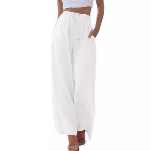 2025 TEMU Women's European and American Clothing Loose Straight Pocket Drawstring Wide Leg Pants