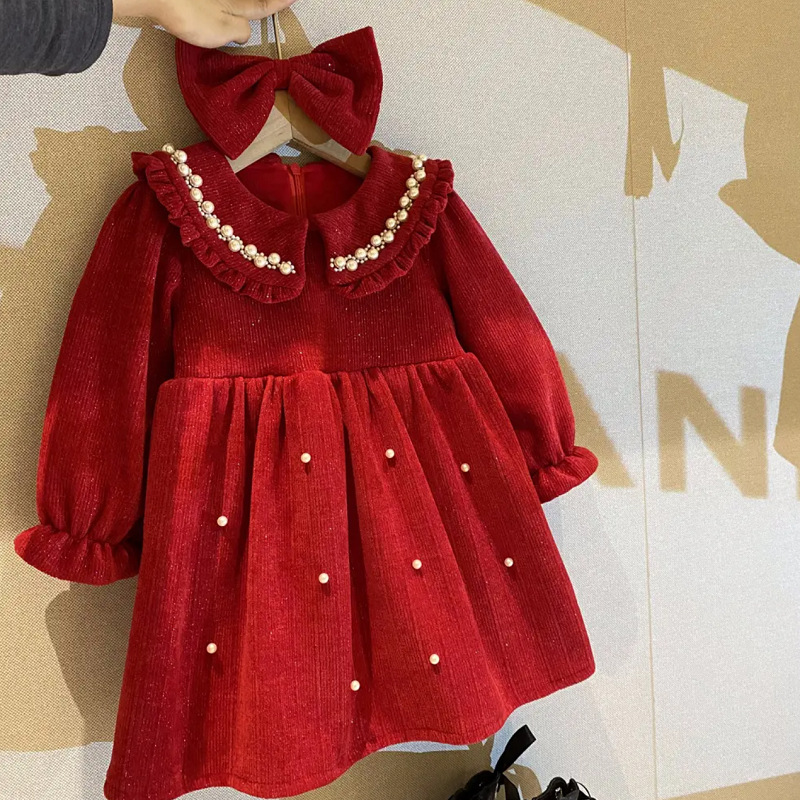 Christmas Girls' Clothing Winter Women's Treasure Gift Bowknot Chenille Princ Sparkling Temperament Dr New Year_voghion.com
