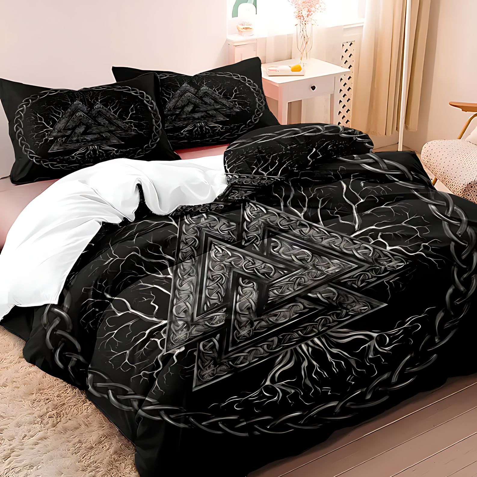 TEMU / JIT comercio exterior gráfico de geometría negra para impresión digital 3D moldeado conjunto de edredón para diseñar