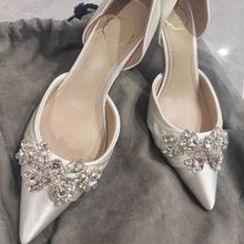 银色高跟鞋2024年新款女水钻中空包跟气质名媛缎面法式婚鞋新娘鞋