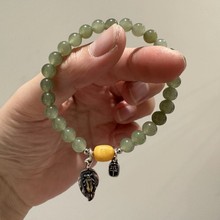 S925银和田玉圆珠随型蜜蜡桶珠一鸣惊人吊坠弹力手串