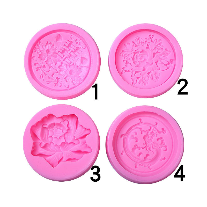 Estilo chino dragón patrón peonía flor doble Xi patrón de silicona molde hecho a mano jabón aromaterapia vela molde creativo decoración para hornear