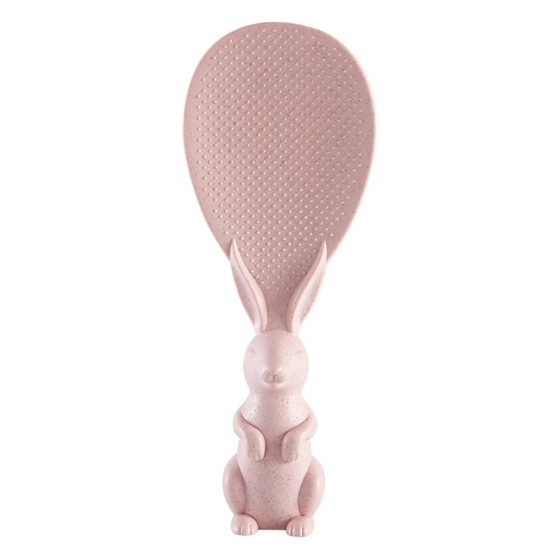 Cuchara de arroz de paja de trigo creativa lindo conejito arroz antiadherente Pala de arroz tridimensional cuchara de cuchara resistente a altas temperaturas para el hogar