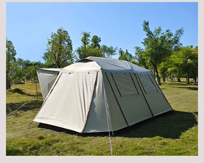 Black rubber roof tent outdoor two-room multi-Hall camping portable automatic aluminum alloy double-layer thickened rainproof multi-person (Çadırlar) - beige-white-6-8-people